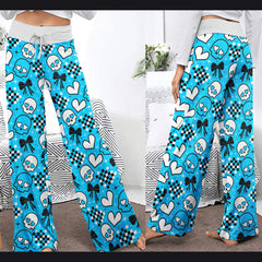 Blue Skull Love Women's High-waisted Wide Leg Pants | Wonder Skull