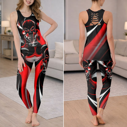 Crimson Smoke Skull Art Tanktop and Leggings