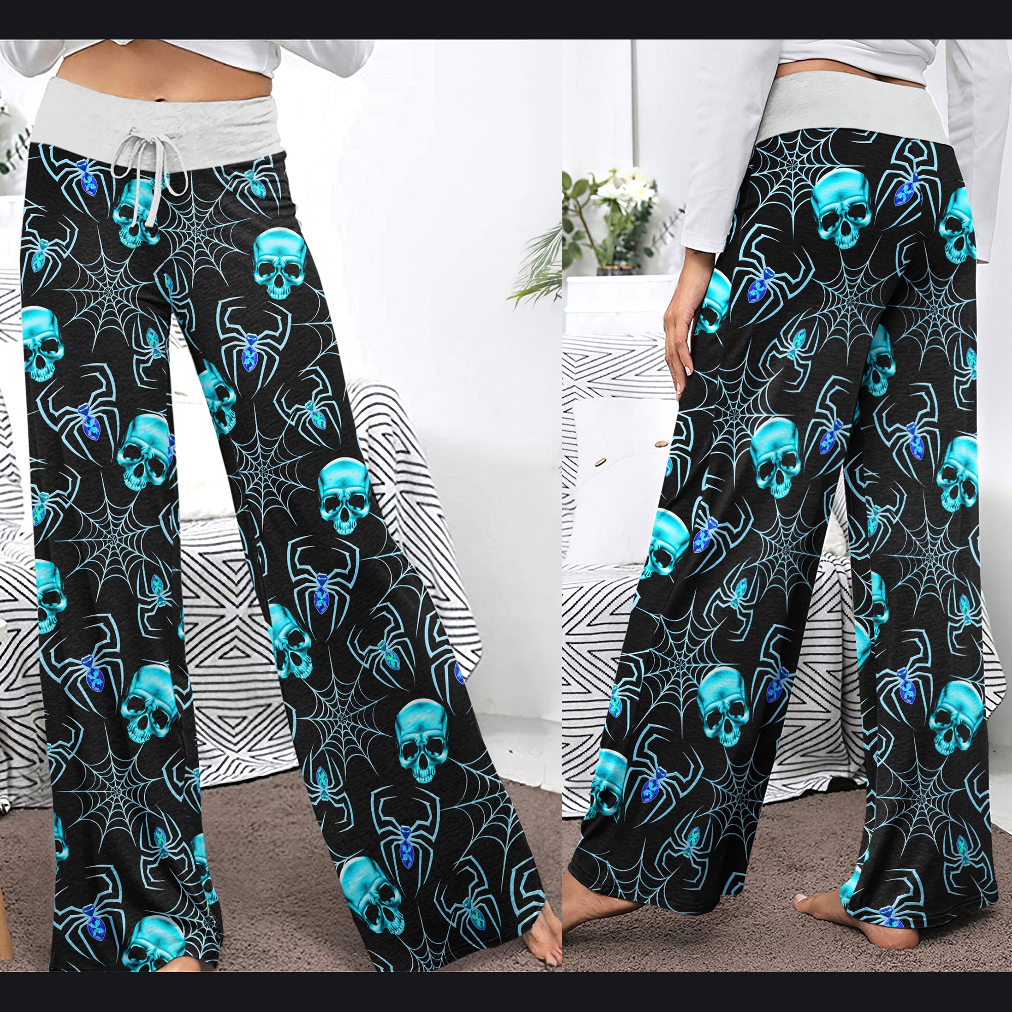 Blue Skull Spider Women's High-waisted Wide Leg Pants | Wonder Skull