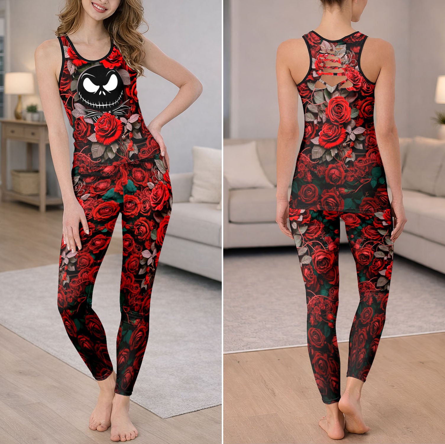 Gothic Rose Skeleton Art Tanktop and Leggings