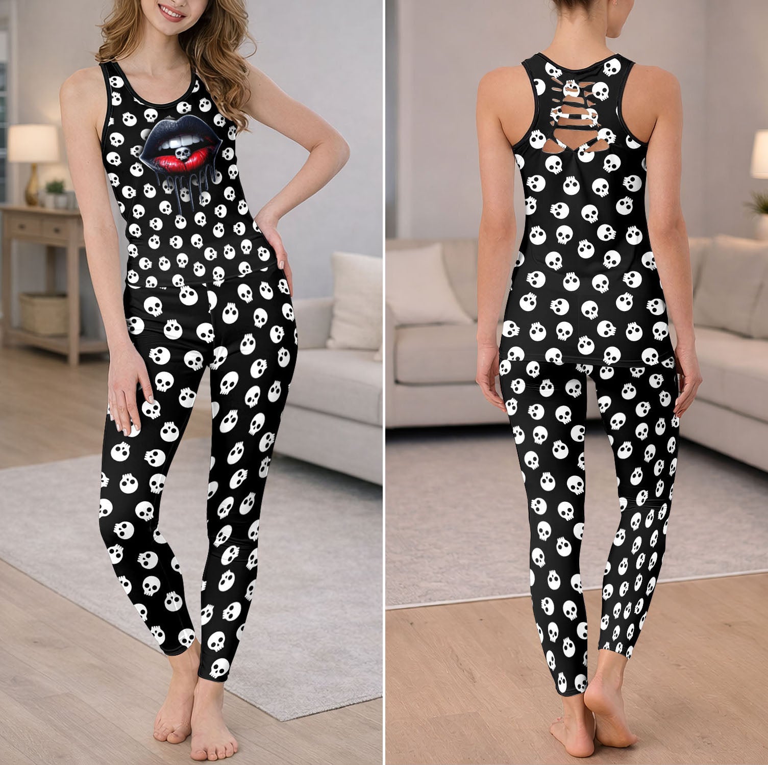 Dark Lip Skull Kiss Tanktop and Legging