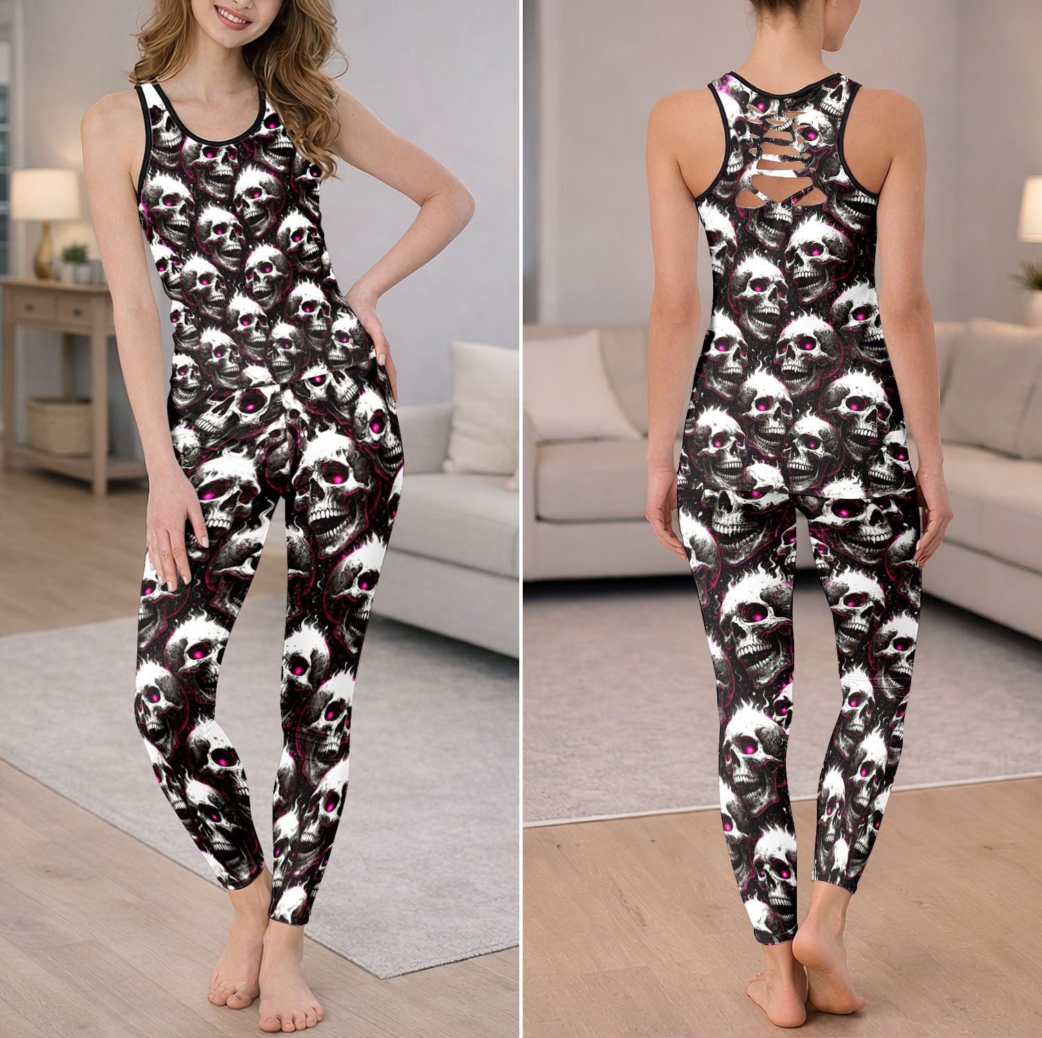 Stacked Skull Magenta Spectra Tanktop and Leggings