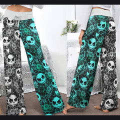 White Cyan Nightmare Women's High-waisted Wide Leg Pants | Wonder Skull