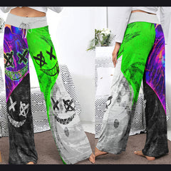 Two Block Color Emo Women's High-waisted Wide Leg Pants | Wonder Skull