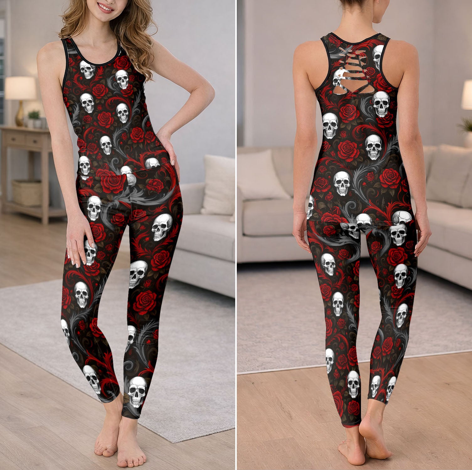 Shadow Rose Skull Vines Tanktop and Leggings