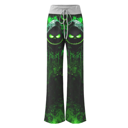 Dark Green Nightmare Theme Women's High-waisted Wide Leg Pants | Wonder Skull