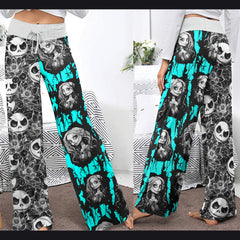 White Cyan Lovely Nightmare Women's High-waisted Wide Leg Pants | Wonder Skull