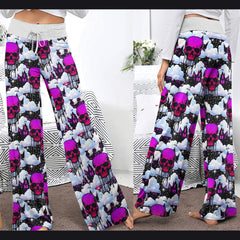 Purple Skull Cloud Women's High-waisted Wide Leg Pants | Wonder Skull