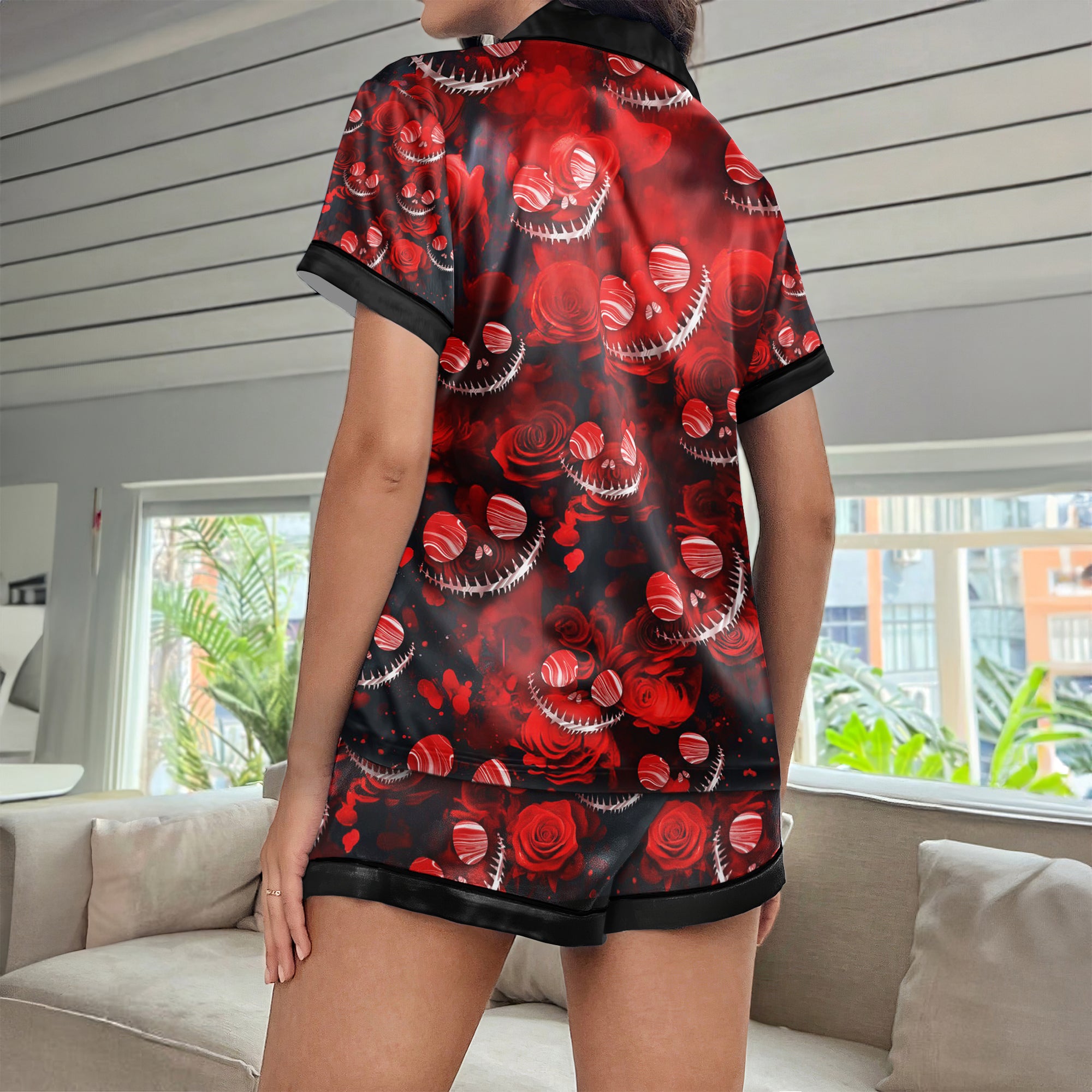 Red Face Scary Pattern Women's Pajama Sets Top Sleeve & Short Bottom