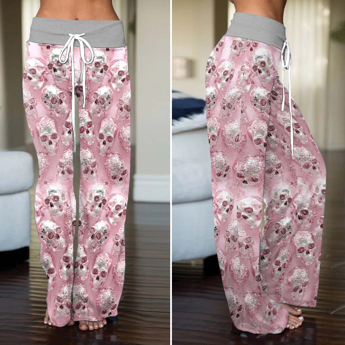 Neon Skull Mosaic Chrome Women's High-waisted Wide Leg Pants