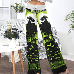 Green Boo Nightmare Theme Women's High-waisted Wide Leg Pants | Wonder Skull