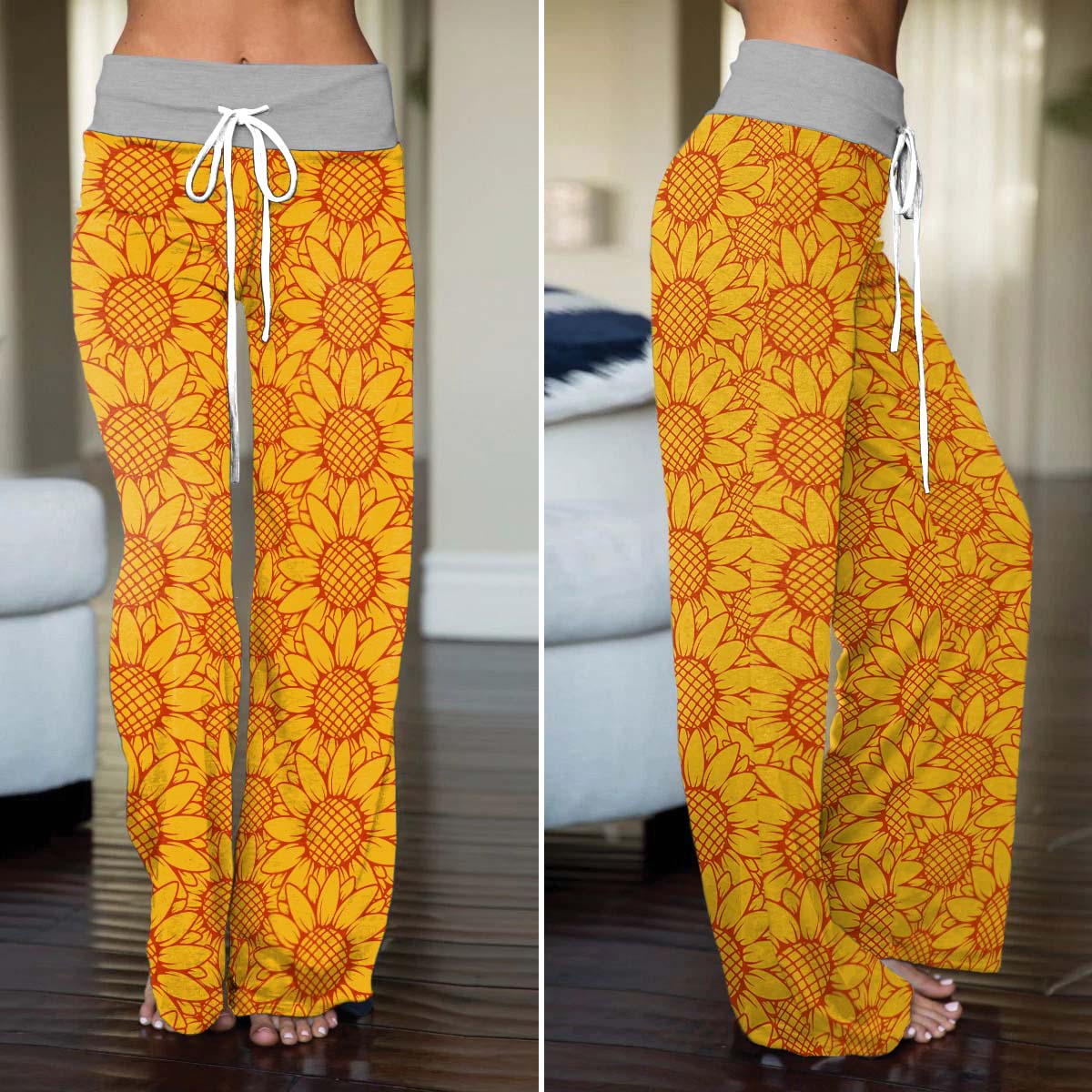 Vibrant Yellow Sunflower Women's High-waisted Wide Leg Pants
