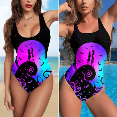 One Piece Bikini Graveyard Romance Neon Print Swimwear