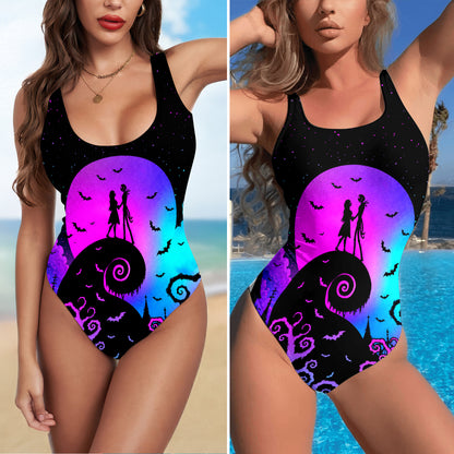 One Piece Bikini Graveyard Romance Neon Print Swimwear
