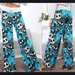 Blue Nightmare Theme Women's High-waisted Wide Leg Pants | Wonder Skull