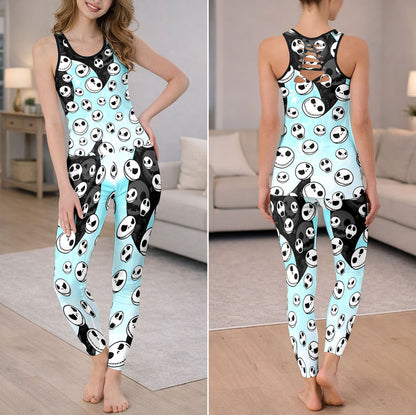 Cyan Shadow Skull Pattern Tanktop and Leggings