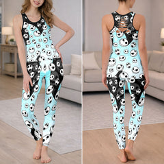 Cyan Shadow Skull Pattern Tanktop and Leggings