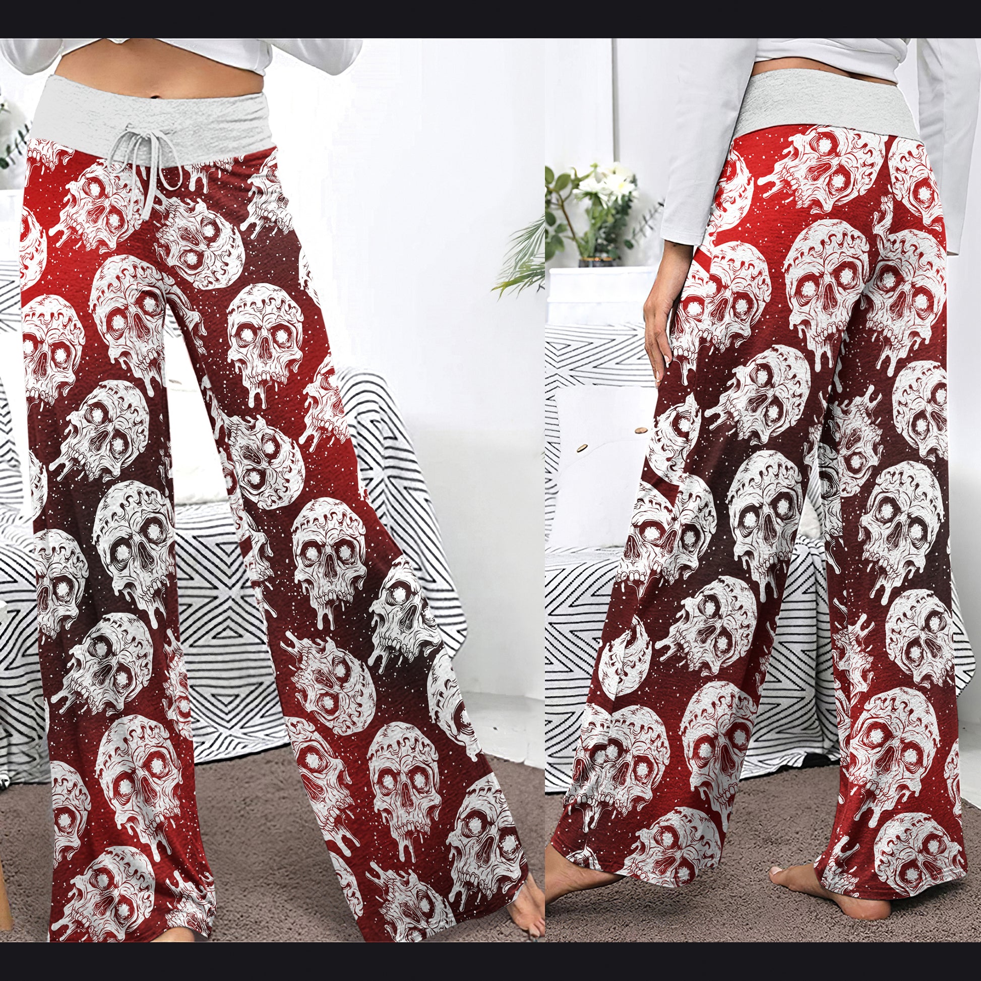 Gradient Skull Melting Women's High-waisted Wide Leg Pants | Wonder Skull