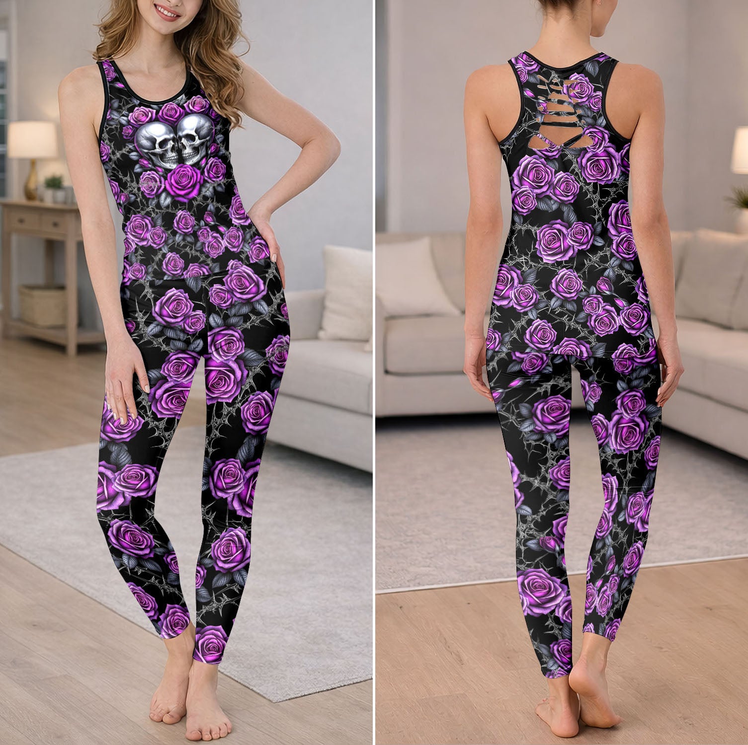 Twisted Thorns Skulls Art Tanktop and Leggings