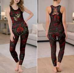 Dark Skull Crimson Flowers Tanktop and Leggings