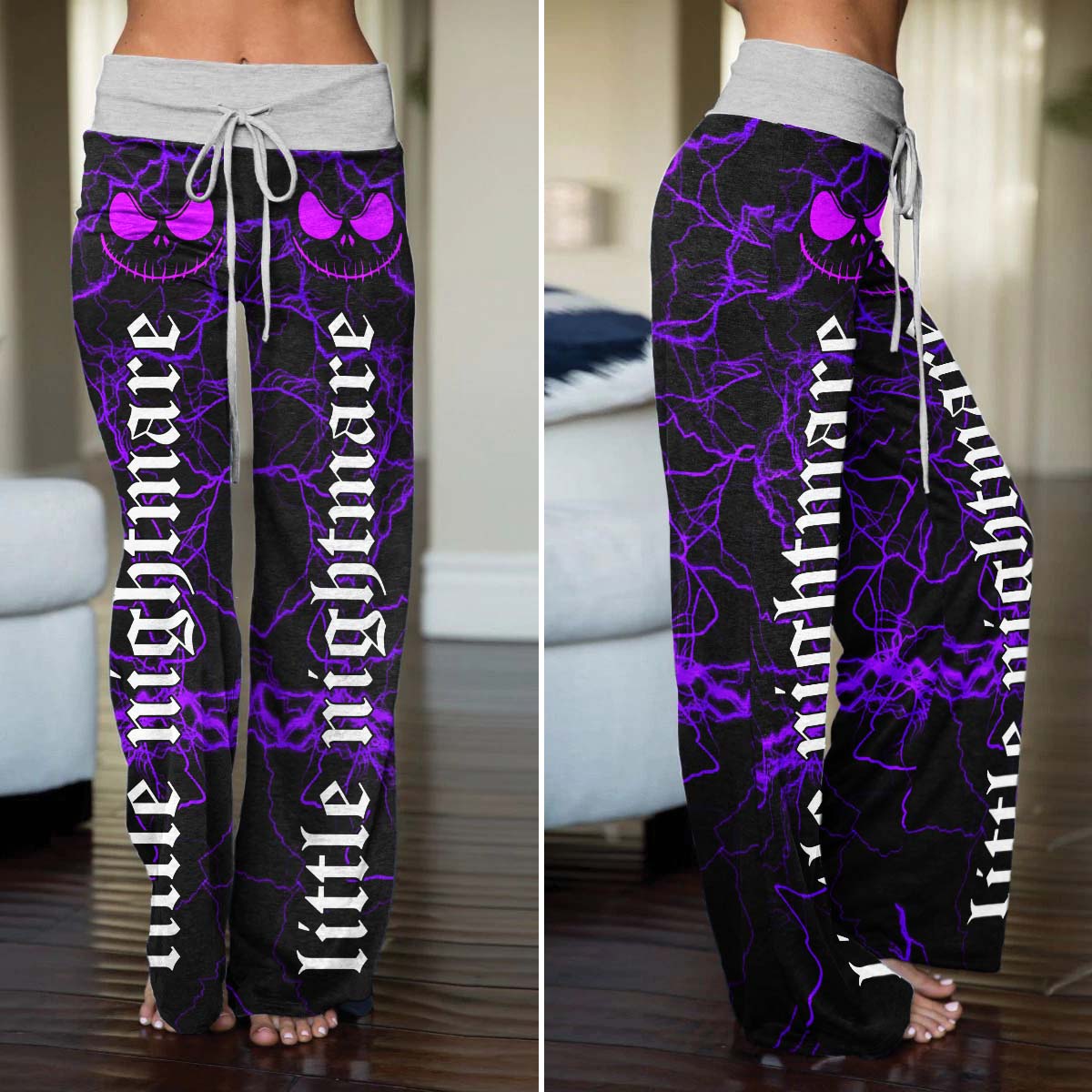 Purple Skull Smoke Gothic Women's High-waisted Wide Leg Pants