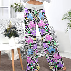 Skull Illusion Color Pattern Women's High-waisted Wide Leg Pants | Wonder Skull