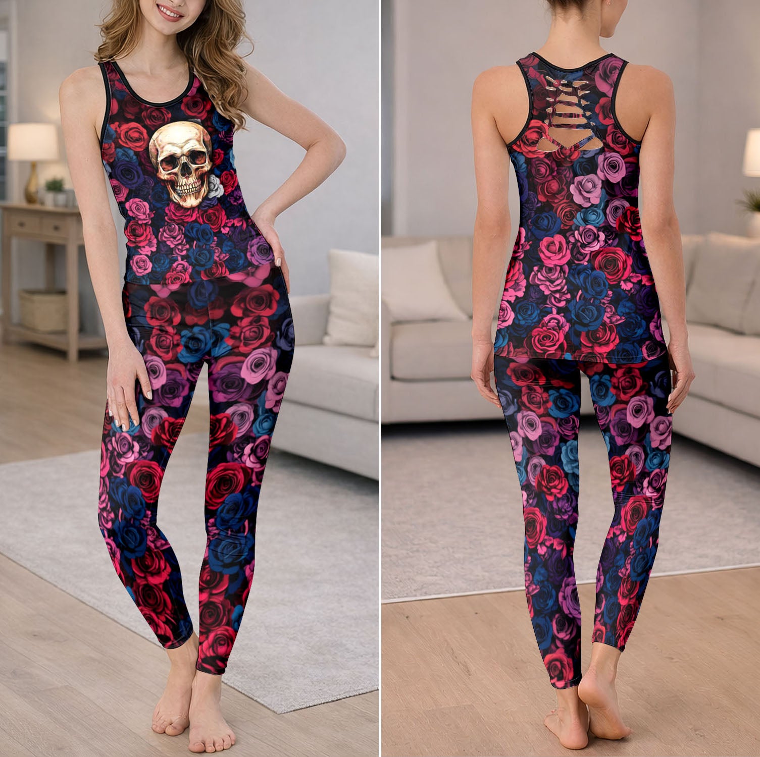 Midnight Rose Skull Tanktop and Leggings