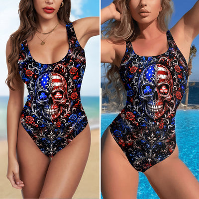 One Piece Bikini Baroque American Skull Print Swimwear