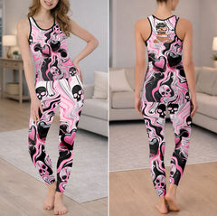 Pink Swirl Skull Romance Tanktop and Leggings