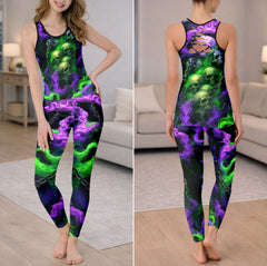 Neon Flaming Skull Art Tanktop and Leggings