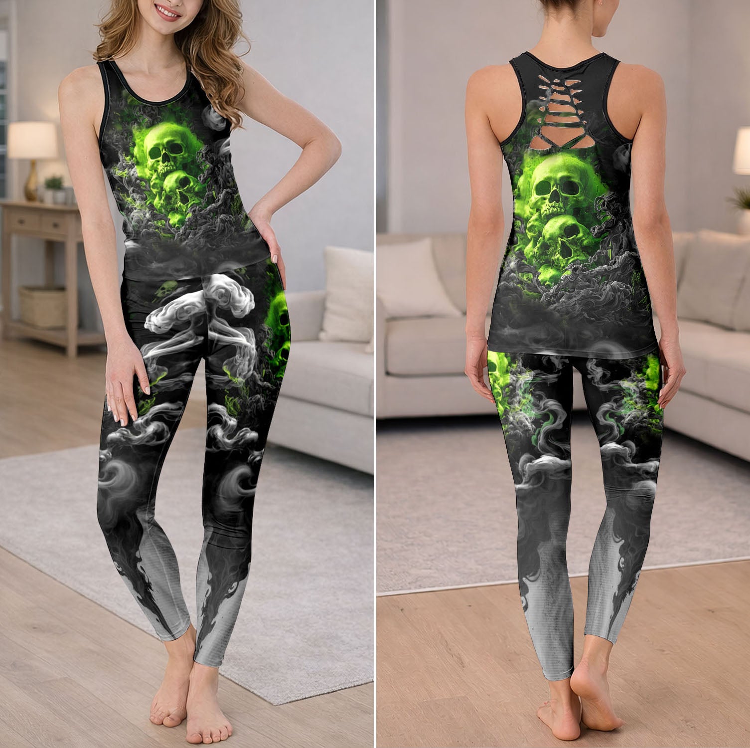 Green Skull Smoke Art Tanktop and Leggings