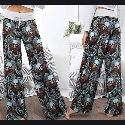 Skull Ornament Gothic Women's High-waisted Wide Leg Pants | Wonder Skull