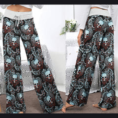 Skull Ornament Gothic Women's High-waisted Wide Leg Pants | Wonder Skull