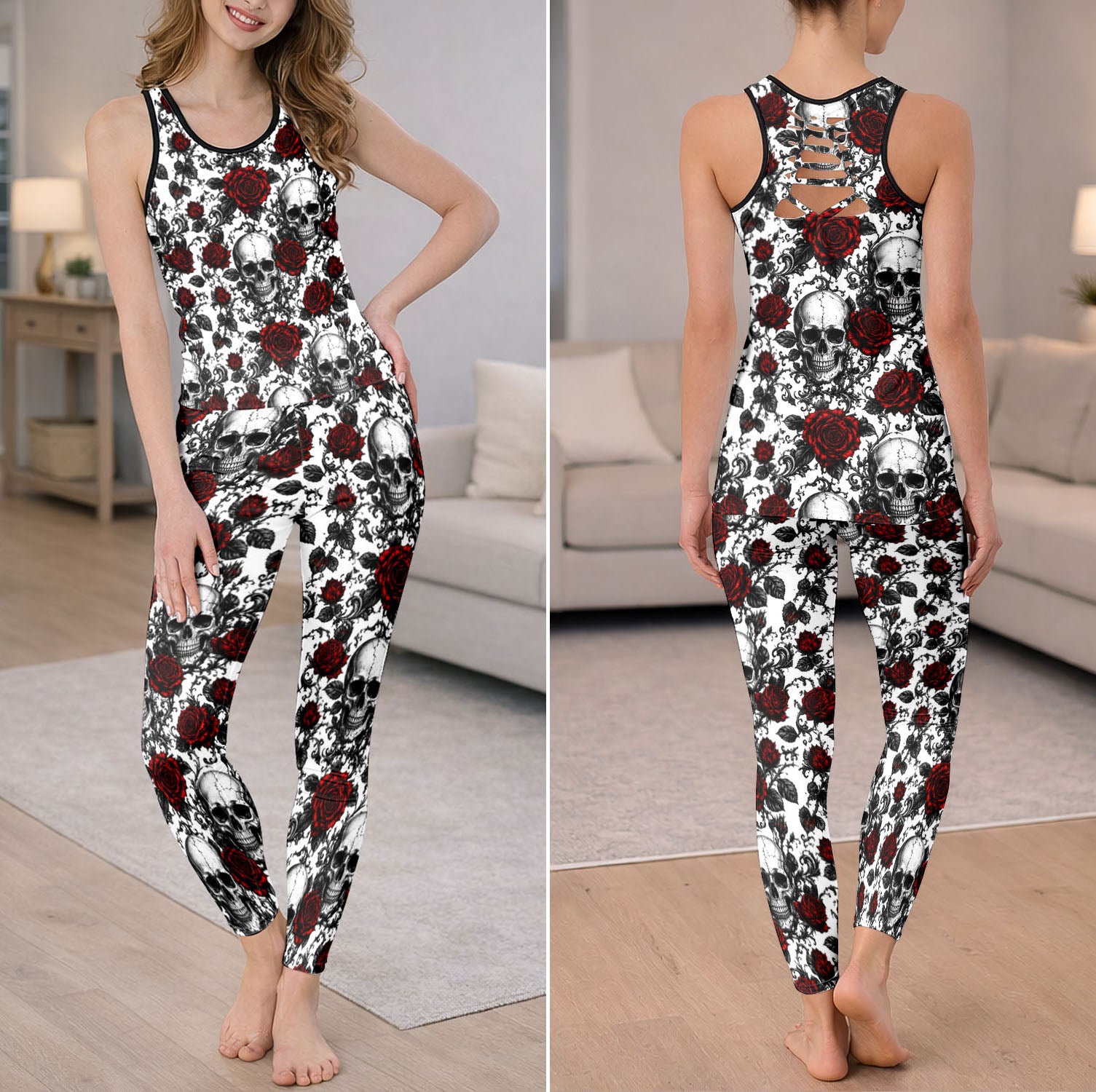 Dark Floral Skull Baroque Tanktop and Legging