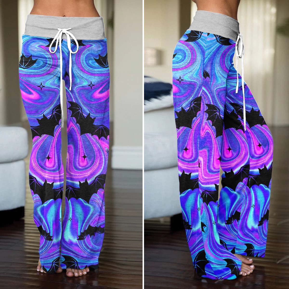 Pastel Goth Swirling Night Women's High-waisted Wide Leg Pants