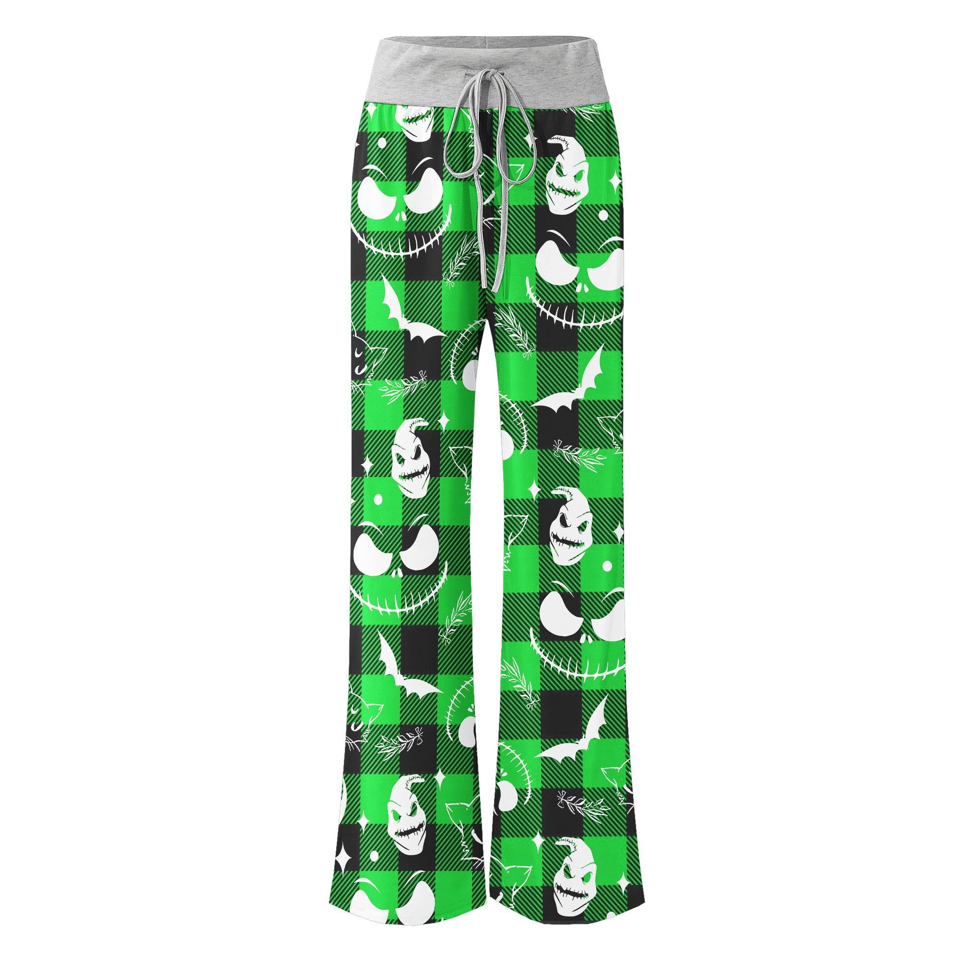 Green White Christmas Check Board Theme Women's High-waisted Wide Leg Pants | Wonder Skull