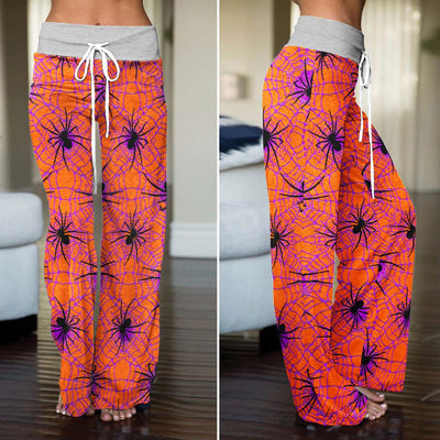 Orange Purple Spider Web Women's High-waisted Wide Leg Pants