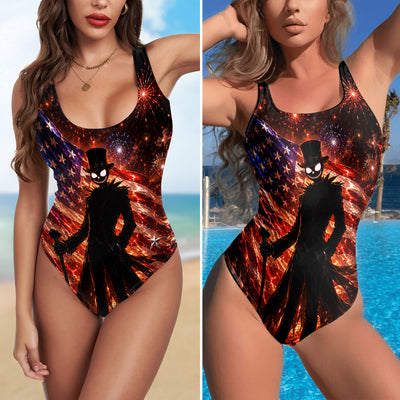 One Piece Bikini Fiery Freedom Skull Gentleman Print Swimwear