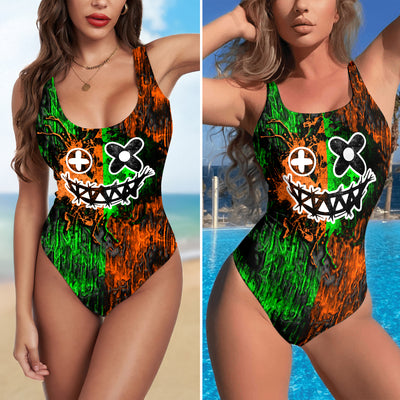 One Piece Bikini Psycho Grin Graffiti Print Swimwear