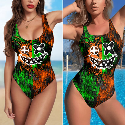 One Piece Bikini Psycho Grin Graffiti Print Swimwear