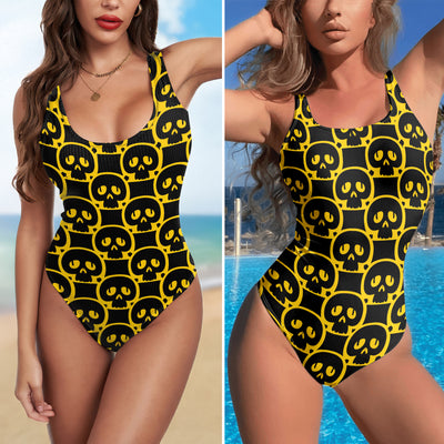 One Piece Bikini Cartoon Skulls Graphic Print Swimwear