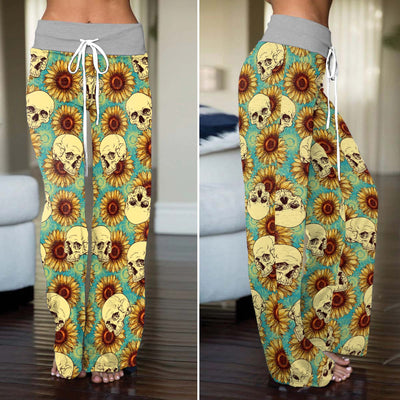 Floral Skulls Aesthetic Women's High-waisted Wide Leg Pants