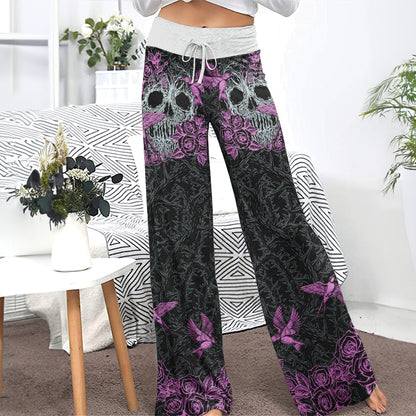 Skull Roots Rose Thorn Women's High-waisted Wide Leg Pants | Wonder Skull