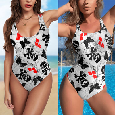 One Piece Bikini Grunge Skull Aesthetic Pattern Print Swimwear