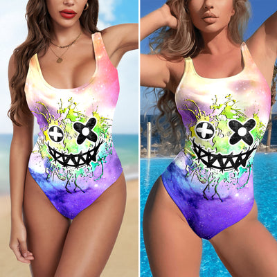 One Piece Bikini Rainbow Graffiti Skull Print Swimwear