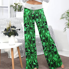 Green Skull Ghost Scared Women's High-waisted Wide Leg Pants | Wonder Skull