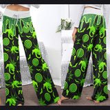 Black Green Melting Nightmare Women's High-waisted Wide Leg Pants | Wonder Skull