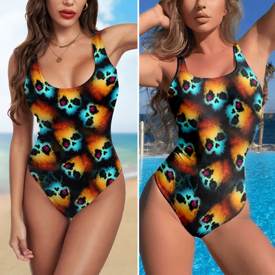 One Piece Bikini Acid Graffiti Skulls Print Swimwear