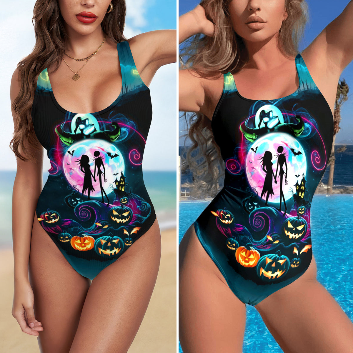 One Piece Bikini Neon Gothic Romance Print Swimwear