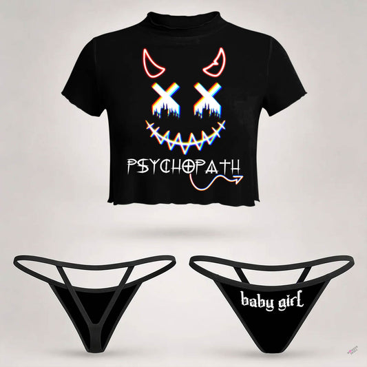 Wonder Skull  sheer mesh crop top and thong set delivers the perfect balance of comfortable and confident. Ultra-lightweight mesh fabric breathes freely against your skin while stretching gently to hug your natural curves without any restrictive squeezing. Playful lettuce edge trim at the neckline, sleeves, and hem adds cute feminine detail with soft ruffled texture. The flattering cropped length hits perfectly above your waist, creating an elongated silhouette that makes you feel amazing. Whether you're we